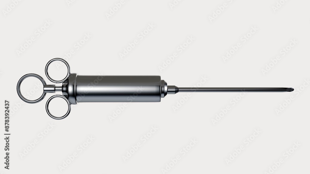 A 3D rendering of a food injector, used to enhance flavors by injecting marinades directly into meats. A 3D rendering of a food injector, used to enhance flavors by injecting marinades directly into meats.