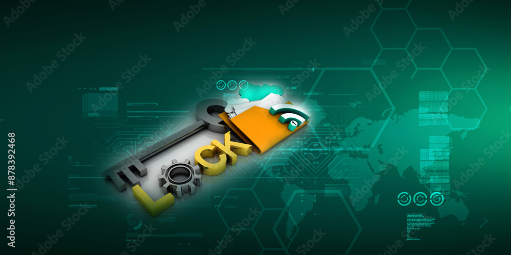 Fototapeta premium 3d illustration WiFi symbol with folder lock
