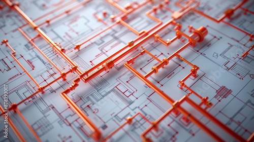 Blueprints with fire protection plans outline fire alarm locations, sprinkler systems,