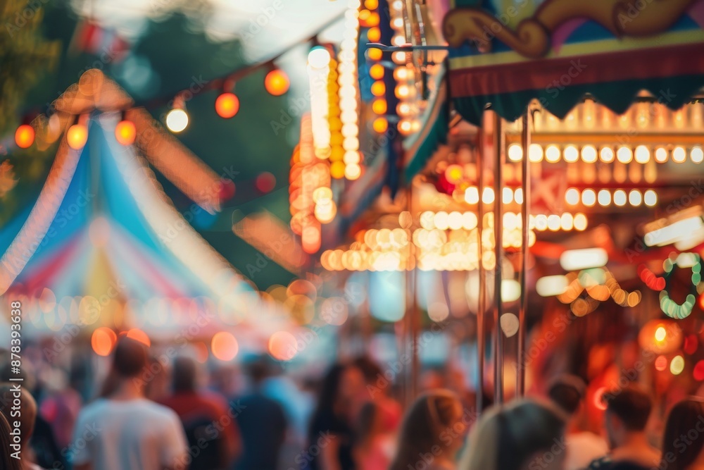 Blurred background of a bustling carnival with colorful tents, lights, and people enjoying the festivities. Blurred background of a bustling carnival with colorful tents, lights, and people enjoying the festivities.