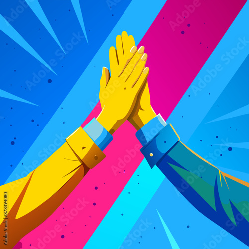 High-Five for Success - Vibrant Teamwork Illustration