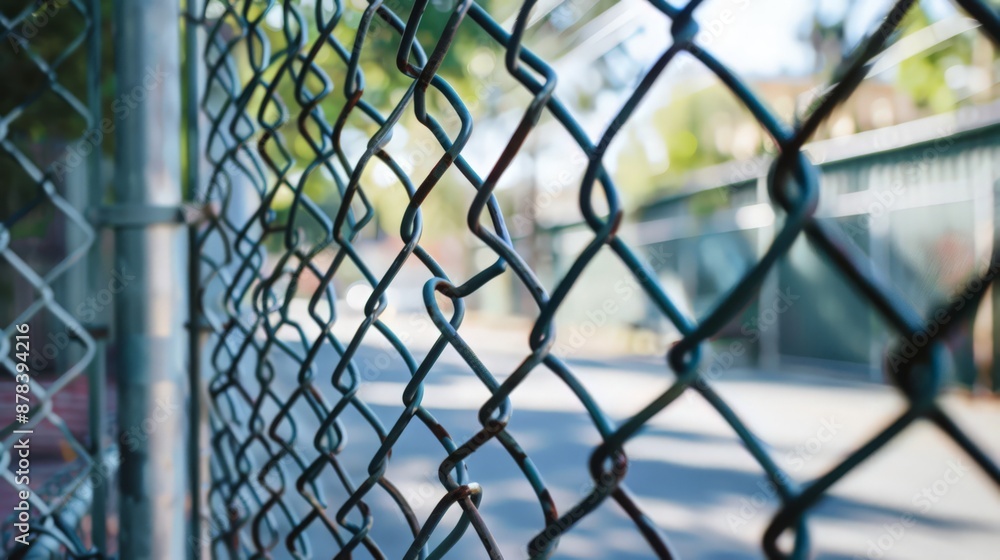 Fototapeta premium Chain link fences are versatile perimeter barriers, known for their durability and cost-effectiveness in securing residential,