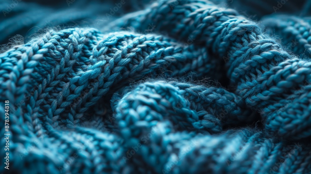 Close-up of soft, blue knitted fabric with a textured pattern. Perfect for backgrounds, textures, or fashion-related projects. Close-up of soft, blue knitted fabric with a textured pattern. Perfect for backgrounds, textures, or fashion-related projects.