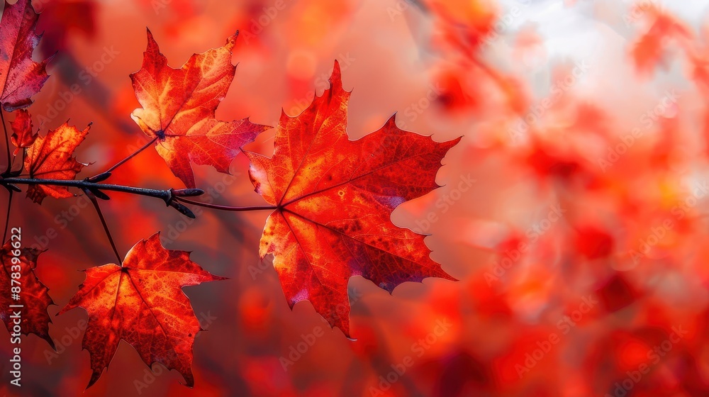 A close-up view of vibrant red maple leaves on a branch during the autumn season, capturing the beauty and color change of foliage as the leaves transition into fall. A close-up view of vibrant red maple leaves on a branch during the autumn season, capturing the beauty and color change of foliage as the leaves transition into fall.