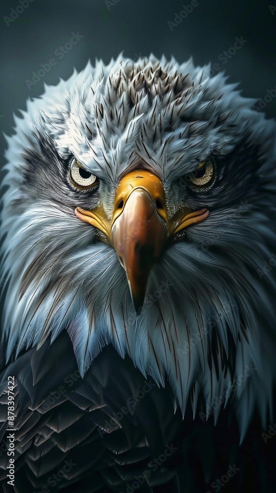 Fototapeta premium Illustration of a majestic bald eagle staring with piercing yellow eyes, showcasing its powerful beak and intricate feather details