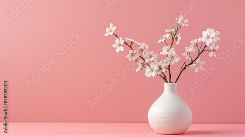 Wallpaper Mural White vase with white flowers on pink background in image Torontodigital.ca