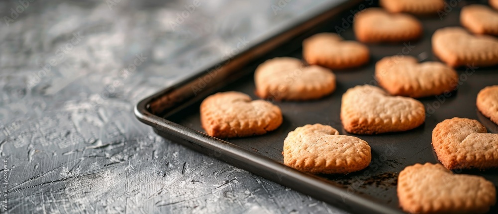 Heart-shaped cookies on baking sheet. Heart-shaped cookies on baking sheet.