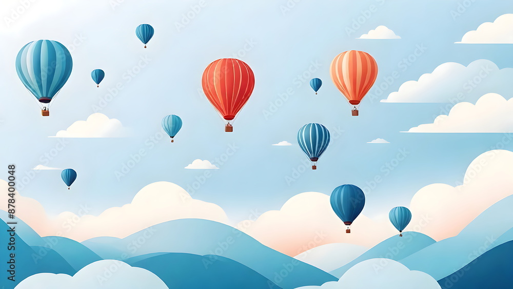 Obraz premium Colorful hot air balloons flying over mountains. Perfect illustration of dreams, goals, freedom, and travel.
