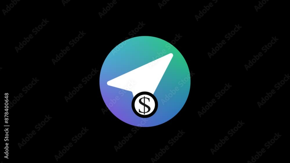 Black dollar icon inside a black circle paper plane gradient color Black dollar icon inside a black circle paper plane gradient color