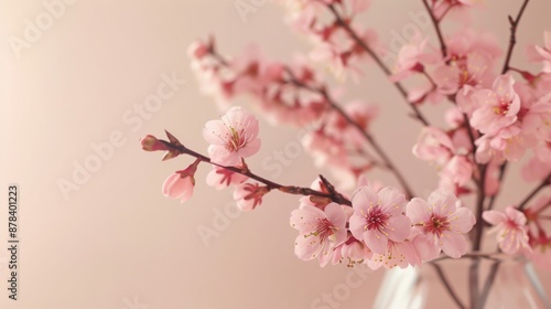 A beautiful vase brimming with pink flowers set against a soft pink backdrop