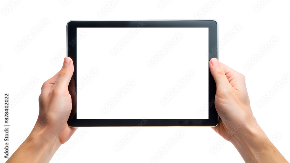 Tablet in hands with transparent background Tablet in hands with transparent background