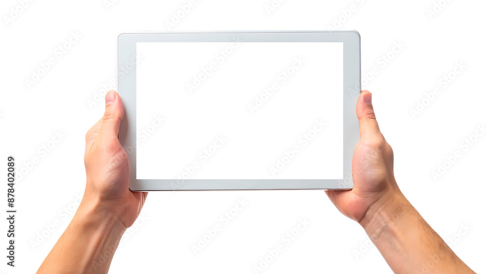 Tablet in hands with transparent background Tablet in hands with transparent background