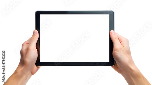 Tablet in hands with transparent background