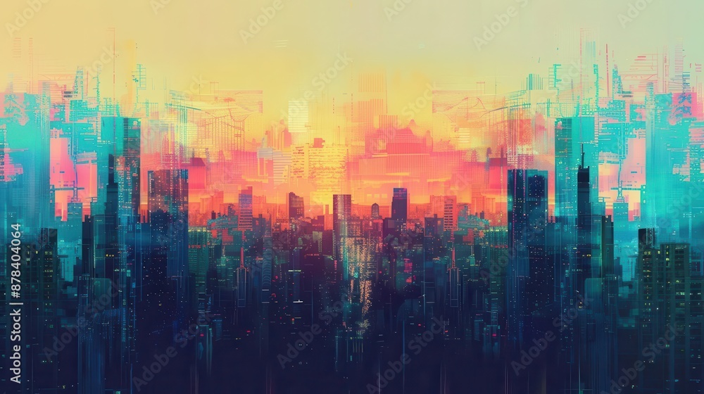 abstract colorful city skyline glitch art style digital illustration abstract colorful city skyline glitch art style digital illustration