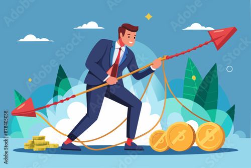 Businessman Manipulating Stock Market with Battle Ropes to Control Cryptocurrency Prices for Investment Profit