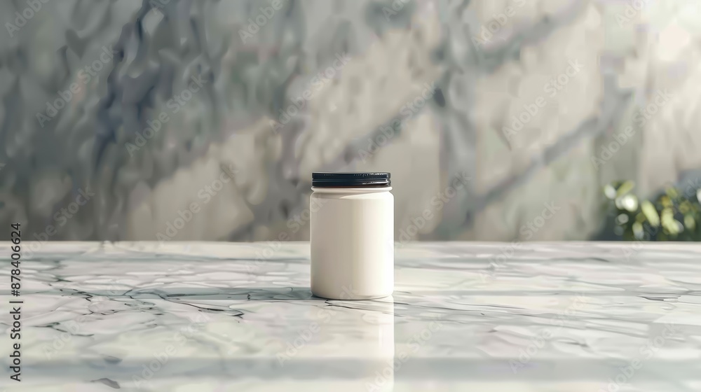 White bottle mockup standing on marble table with grey background White bottle mockup standing on marble table with grey background