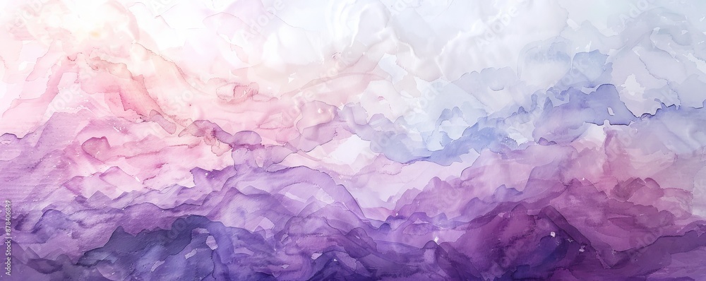 Fototapeta premium Enchanting watercolor background in shades of purple and pink, with flowing paint creating a magical landscape effect. Ideal for modern design projects, evoking feelings of beauty and elegance
