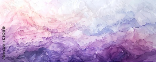 Enchanting watercolor background in shades of purple and pink, with flowing paint creating a magical landscape effect. Ideal for modern design projects, evoking feelings of beauty and elegance