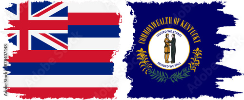 Kentucky and Hawaii states grunge brush flags connection vector