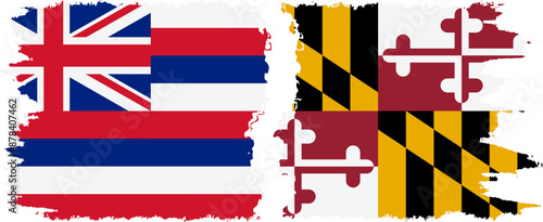 Maryland and Hawaii states grunge brush flags connection vector