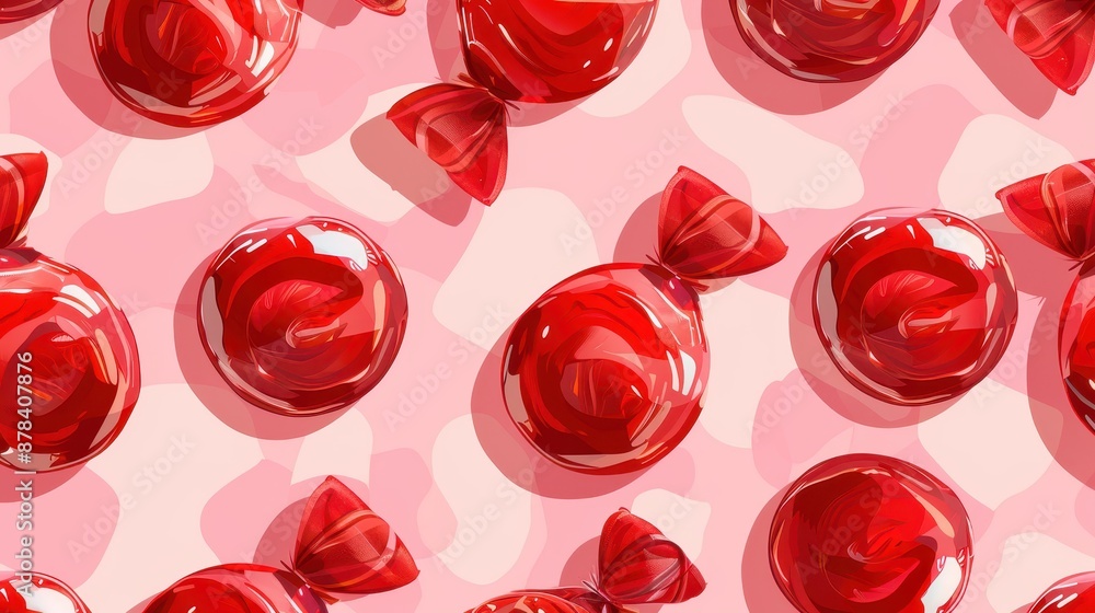 This image features multiple bright red candies arranged in a seamless pattern on a pink background, creating a striking and vibrant decor element that's visually appealing. This image features multiple bright red candies arranged in a seamless pattern on a pink background, creating a striking and vibrant decor element that's visually appealing.