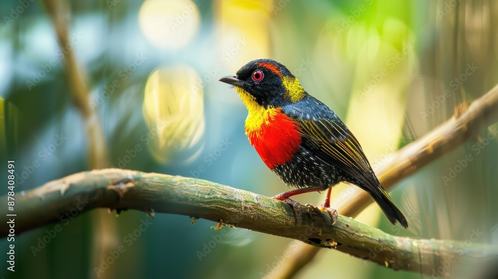 Vibrant Red-Breasted Bird Perched on Tree Branch in Nature