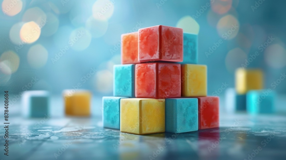 A teamwork concept visualized by assembling a cube from individual blocks in a dynamic 3D rendered image. A teamwork concept visualized by assembling a cube from individual blocks in a dynamic 3D rendered image.