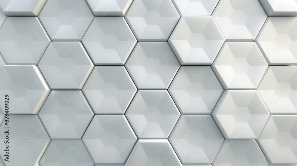 Fototapeta premium A sleek white wide hexagon background in a 3D illustration, ideal for modern design projects and presentations.