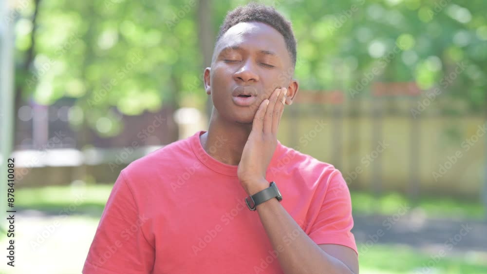 Casual African Man with Toothache Standing Outdoor Casual African Man with Toothache Standing Outdoor
