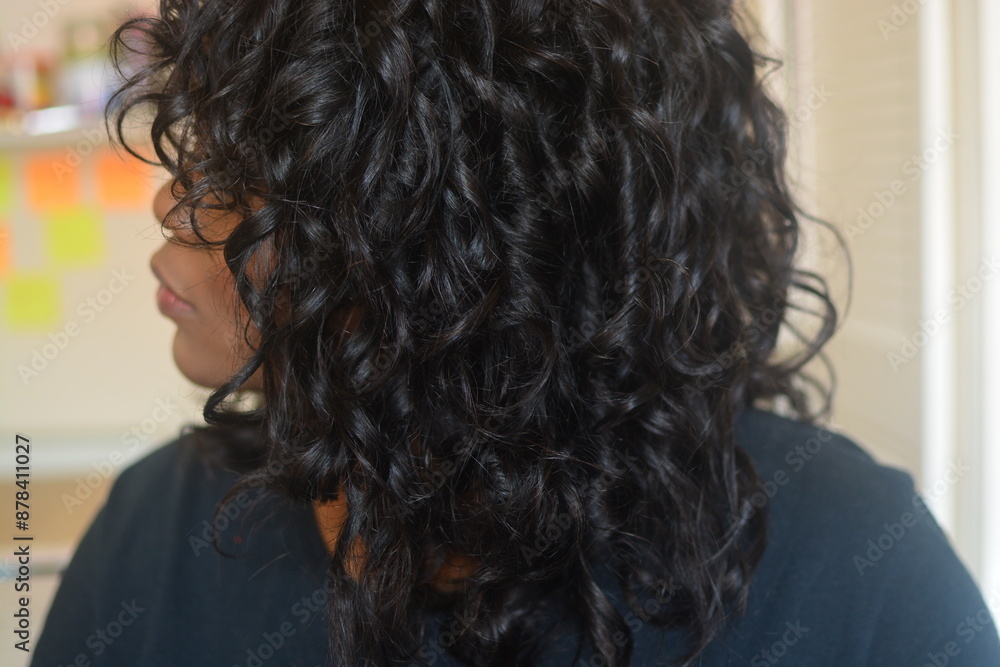 Shiny healthy curly long black hair, thick black hair that has been curled, healthy black 2c hair Shiny healthy curly long black hair, thick black hair that has been curled, healthy black 2c hair