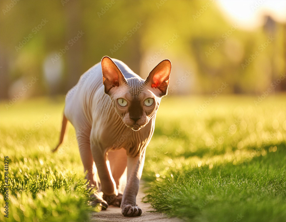 Fototapeta premium Sphynx Cat Portrait: Capturing the Unique Beauty of a Hairless Feline