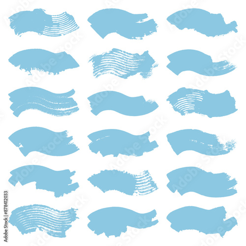 Set Achtzehn Blaue Wellen Pinselstriche Kratzer