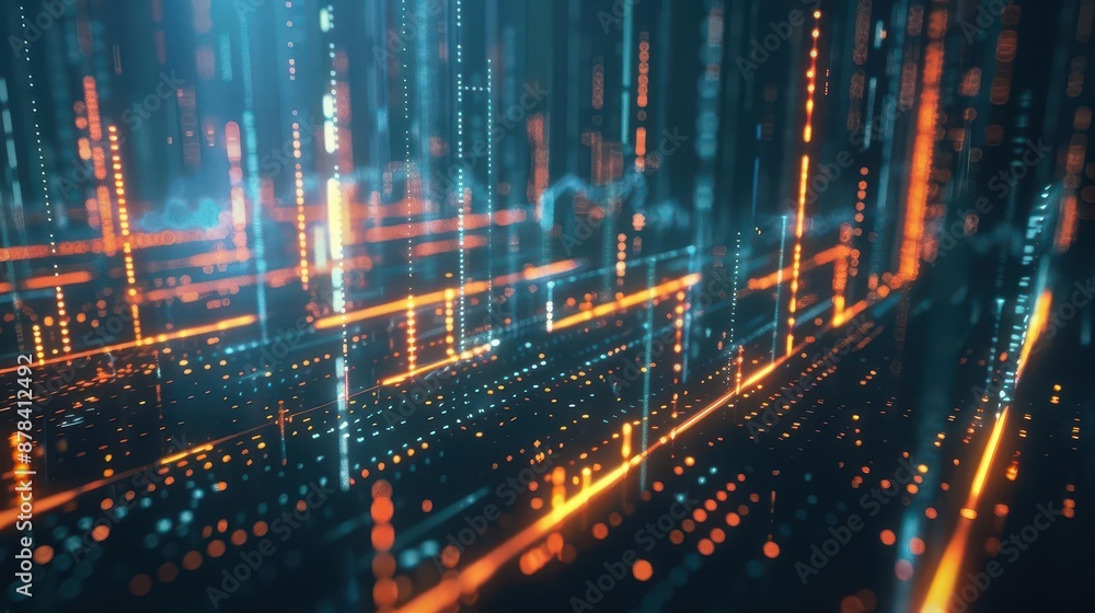 Obraz premium dynamic financial growth visualization 3d rendering of ascending stock market chart with glowing lines and data points futuristic aesthetic conveying success analysis and economic progress