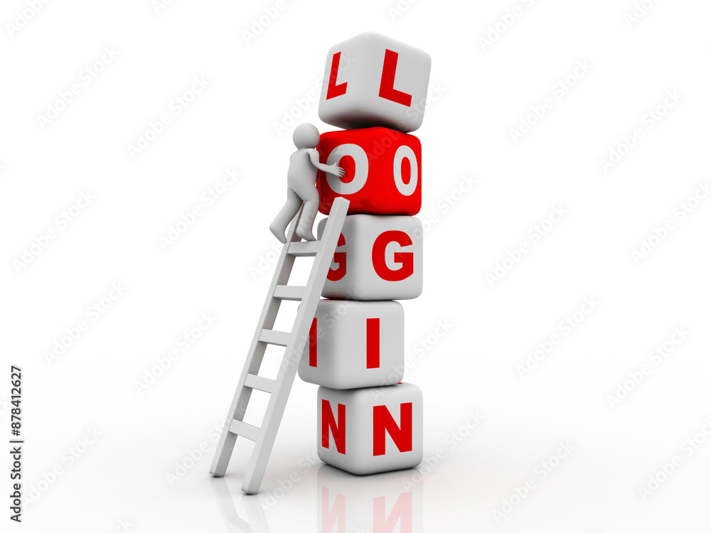 3d illustration login cube near IT professional 3d illustration login cube near IT professional