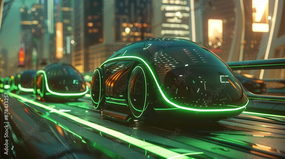 Obraz premium ecomotion futuristic green transportation revolution conceptual 3d illustration