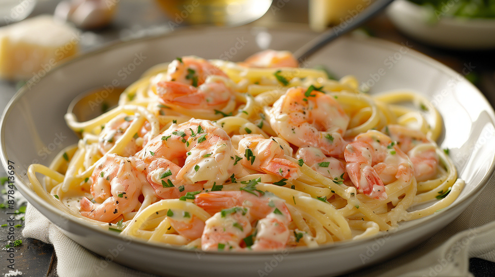 Pasta in cream sauce with shrimp Pasta in cream sauce with shrimp