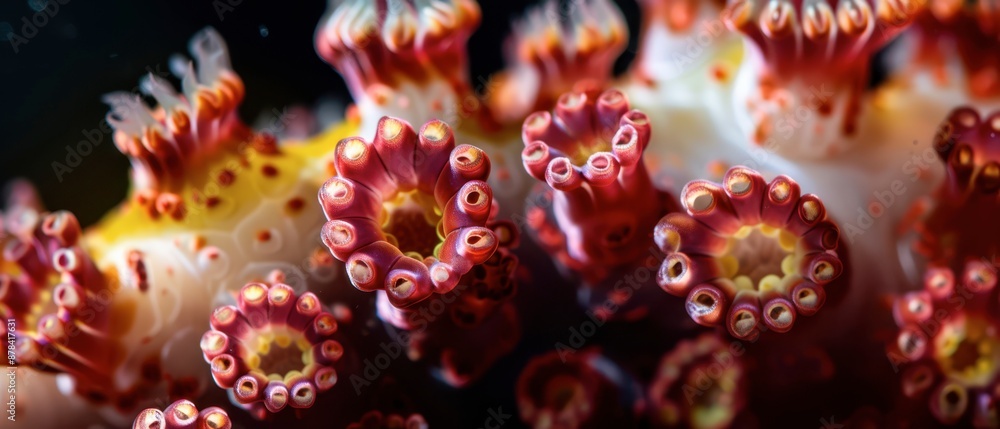 Close-Up of Red and White Coral Polyp in a Tropical Reef Close-Up of Red and White Coral Polyp in a Tropical Reef