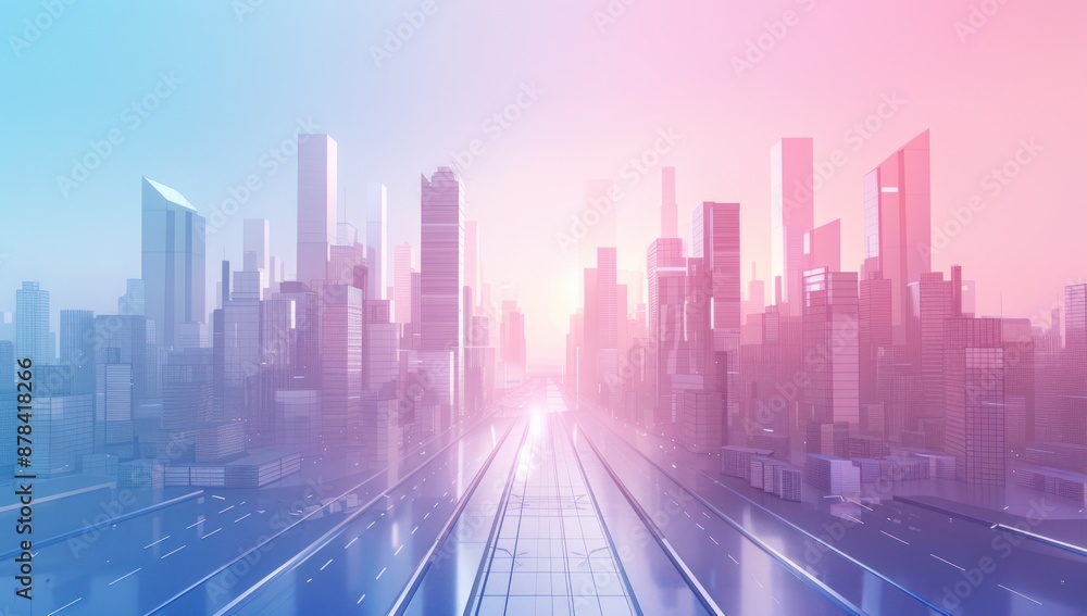 Futuristic Cityscape with Pink and Blue Hues Futuristic Cityscape with Pink and Blue Hues