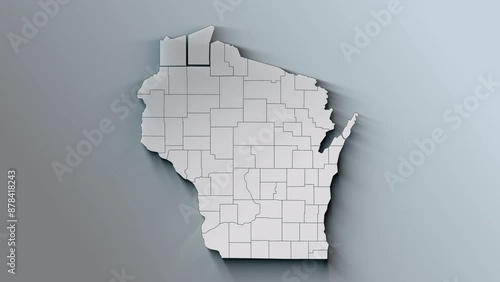 Modern Dynamic White Map of Wisconsin with Counties