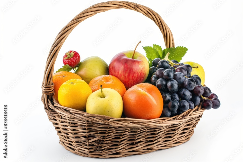fruits in gift basket,full basket with white background ,AI generative illustration fruits in gift basket,full basket with white background ,AI generative illustration