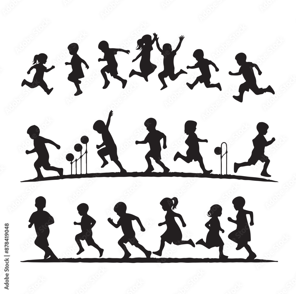 Little kids running silhouettes vector illustration Little kids running silhouettes vector illustration