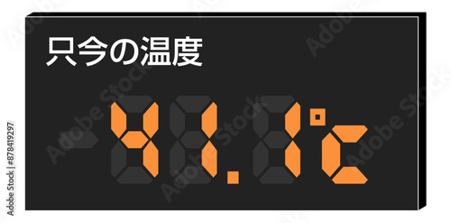 日本の過去最高気温を示すデジタル温度計のイラスト。日本語は「只今の気温は41.1℃」と書いてあります。