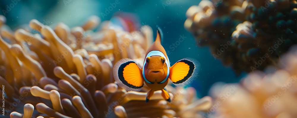 Close-Up of clown fish in Coral Reef underwater wallpaper background Close-Up of clown fish in Coral Reef underwater wallpaper background