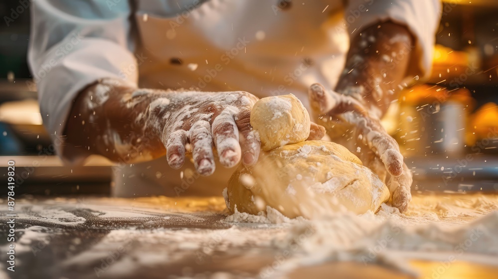 A close-up of a baker kneading dough A close-up of a baker kneading dough