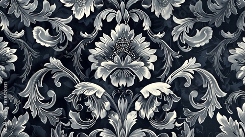 Wallpaper Mural Luxurious damask patterns with intricate floral and vine designs, often in monochromatic or metallic colors Torontodigital.ca