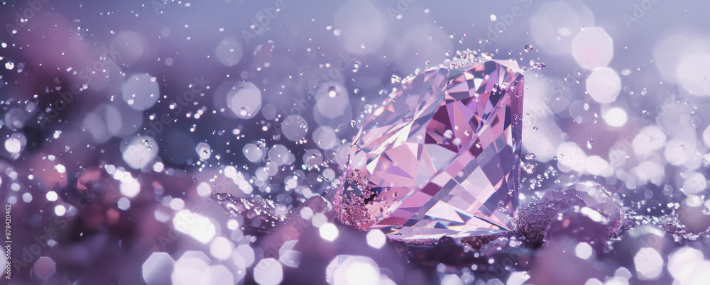 Large pink diamond sitting in water with purple background Large pink diamond sitting in water with purple background