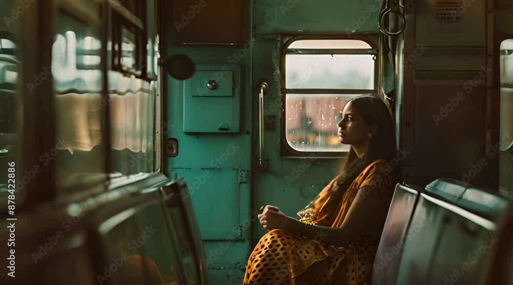 Indian women in Train travelling alone sitting inside indian train Indian women in Train travelling alone sitting inside indian train