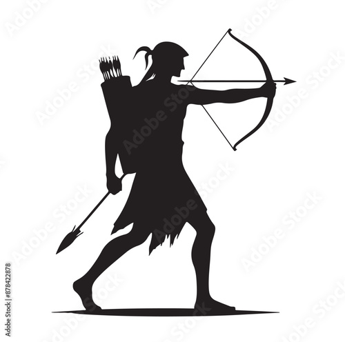 Silhouette of an ancient cavalry soldier aiming with archery weapon