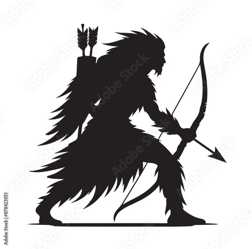 Silhouette of an ancient cavalry soldier aiming with archery weapon