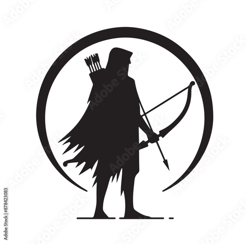 Silhouette of an ancient cavalry soldier aiming with archery weapon